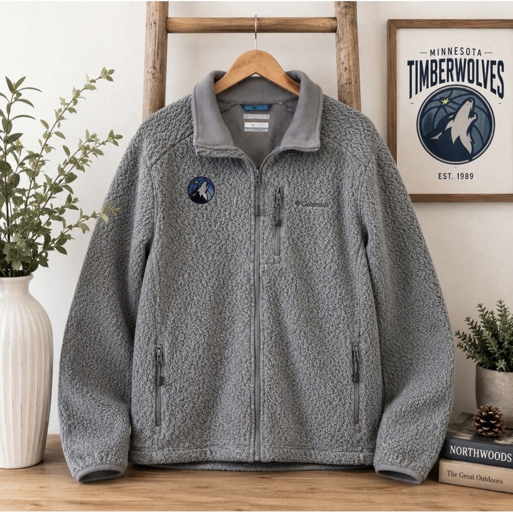 Columbia Omni-Wick Gray Fleece‎ Jacket Timberwolves Logo Men's L Full Zip